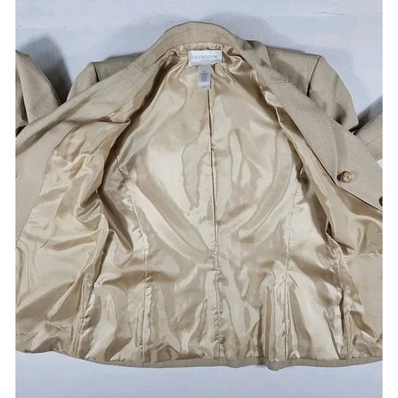 Liz Claiborne 2 Piece Womens Skirt Suit Size 10 3 Button Jacket Beige - Picture 9 of 16